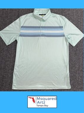 Greg Norman Play Dry Golf Polo Shirt Men's Medium Mint Green Striped Performance